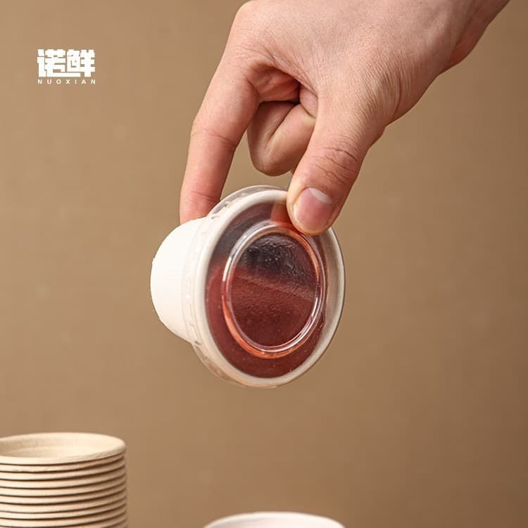 Biodegradable Pulp Sauce Cups with Lids, Small Condiment Cups for Tastings, Takeaway Packaging Bowls