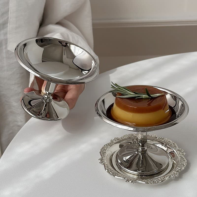 Retro Stainless Steel High-Foot Dessert Cup, Ice Cream Pudding Jelly Bowl, High Aesthetic Value, Popular Ice Cream Cup