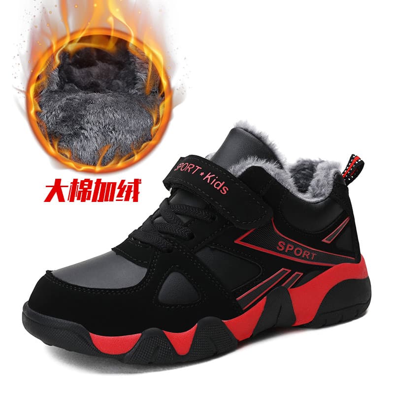 2026 New Boys Cotton Shoes Winter Fleece-Lined Mid-Large Kids Thick Warm Sports Shoes Boys Winter Cotton Shoes
