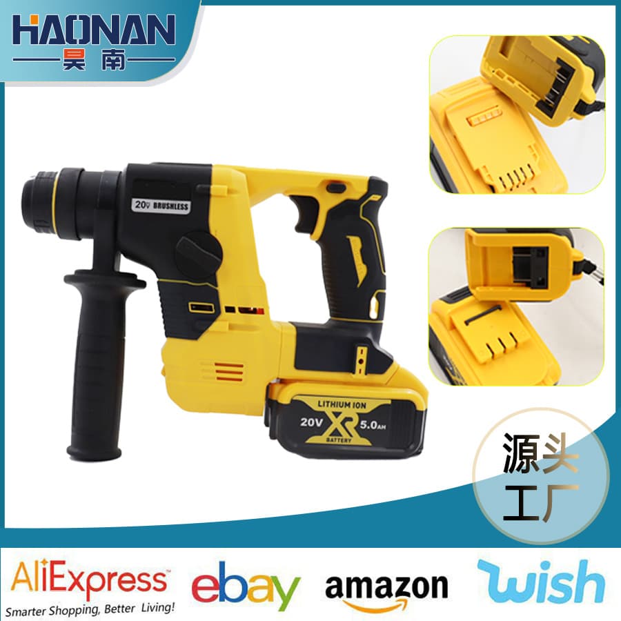 Industrial Grade Multi-Function Electric Demolition Hammer Cordless Rotary Hammer Drill Power Tool Brushless Rechargeable Impact Drill Lithium Battery
