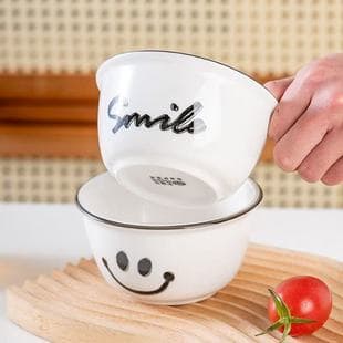 4.5-Inch Ceramic Bowl Ins Style Underglaze Color, Home Rice Bowl, Cream Color, High Appearance, Cute, Suitable for Dormitory and Dessert