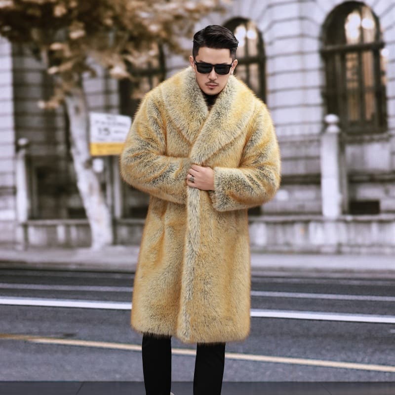 2026 winter new imitation wolf fur coat for men, long imitation wolf fur fashionable lapel mink coat for men