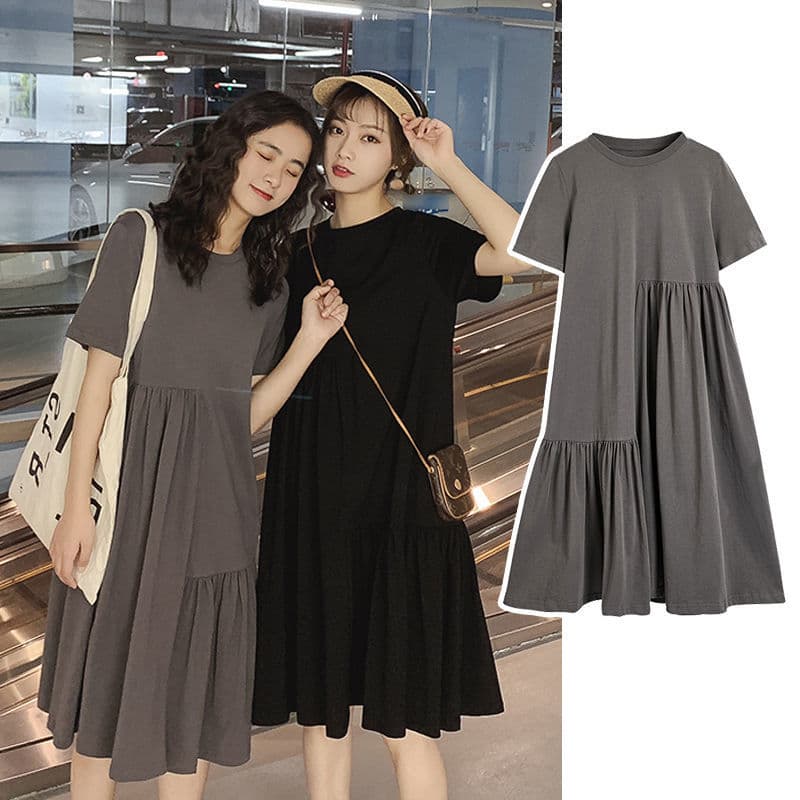 Maternity Summer Dress Loose Short Sleeve Irregular Midi Dress Trendy Mom Dress
