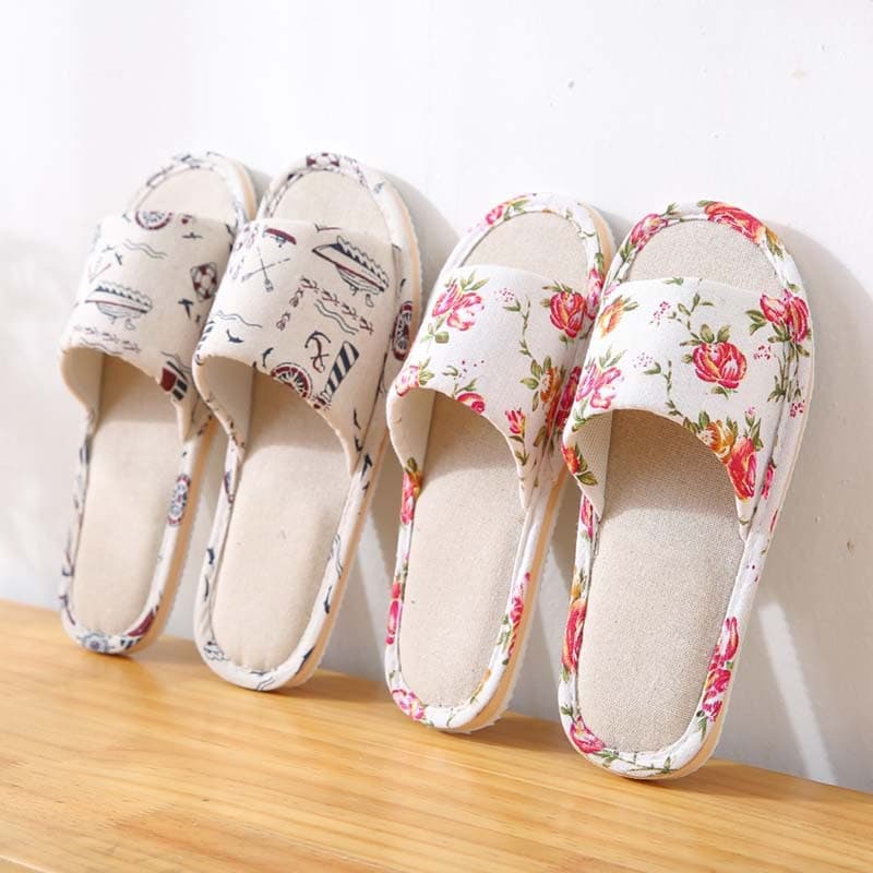 Summer linen slippers for women, pastoral style, home, indoor, foam sole, couple's linen, women's travel, cotton and linen slippers