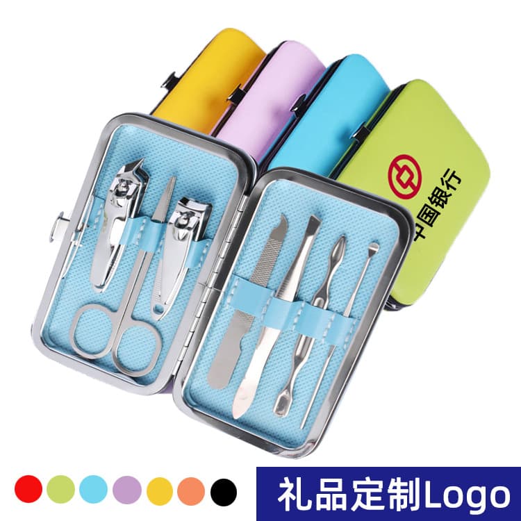 Customized Stainless Steel Candy-Colored 7-Piece Nail Clipper Set with Printed Gift Advertising Logo Manicure Tools Nail Clippers