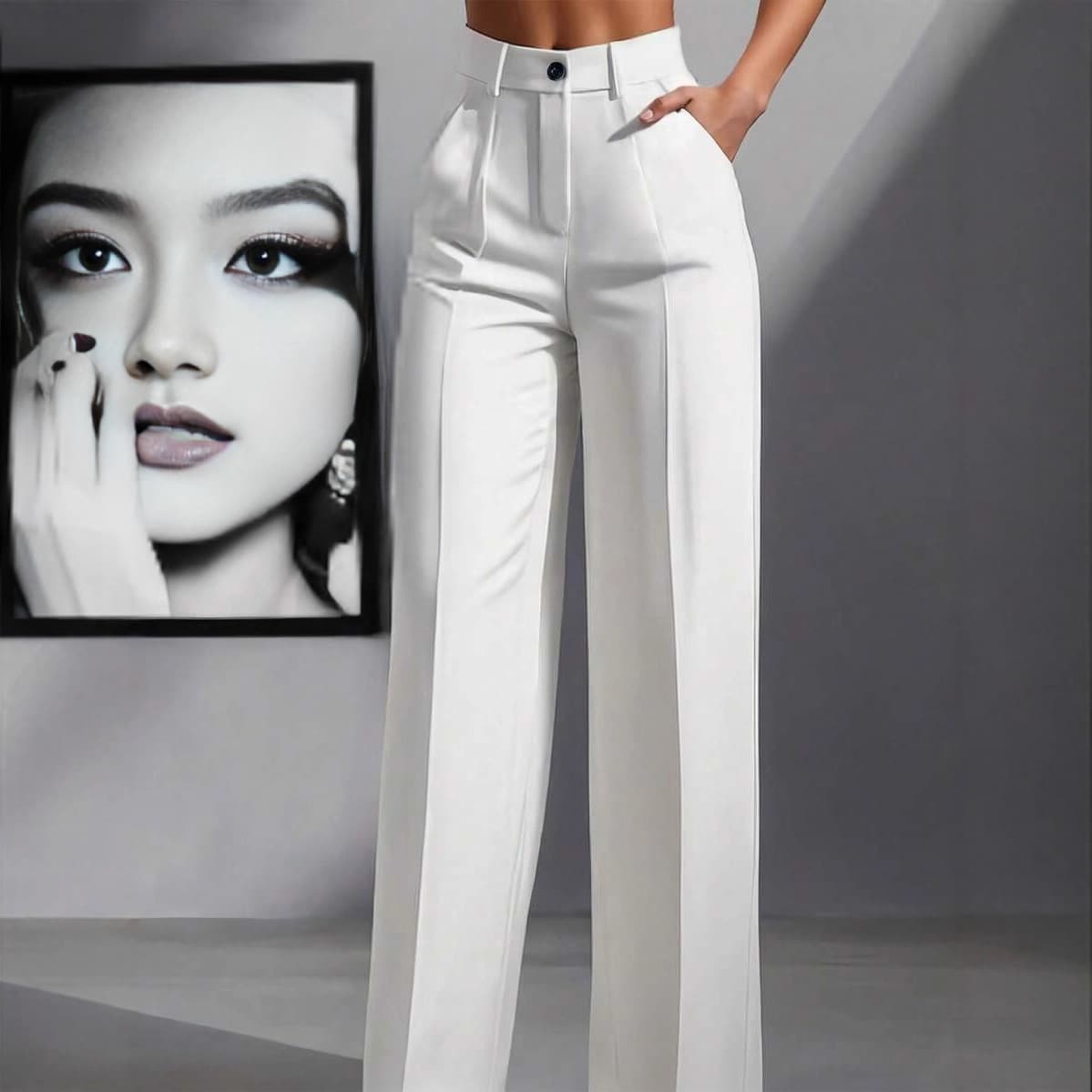 2025 EU US Amazon Independent Store Solid Color Casual Women's High-Waist Pleated Loose Long Pants Work Trousers Dress Pants