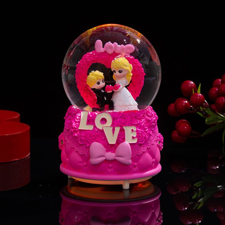 Rose Promise Couple Crystal Ball Music Box Husband Wife Wedding Anniversary Gift Desktop Decoration Ornament