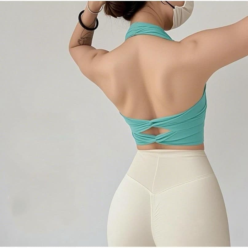 Yoga Tank Top with Built-in Pads for Women, Cross-back Hollow Sexy Crop Top for Fitness Running