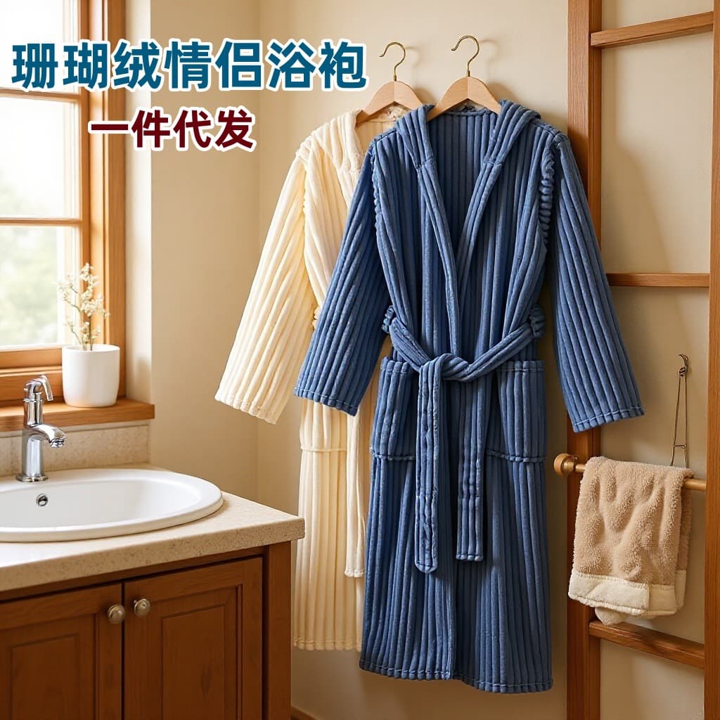 Thick Coral Fleece Hooded Bathrobe for Adults, Wearable Bath Towel, Quick-Dry Soft Bathrobe for Men and Women, Autumn and Winter Bathrobe