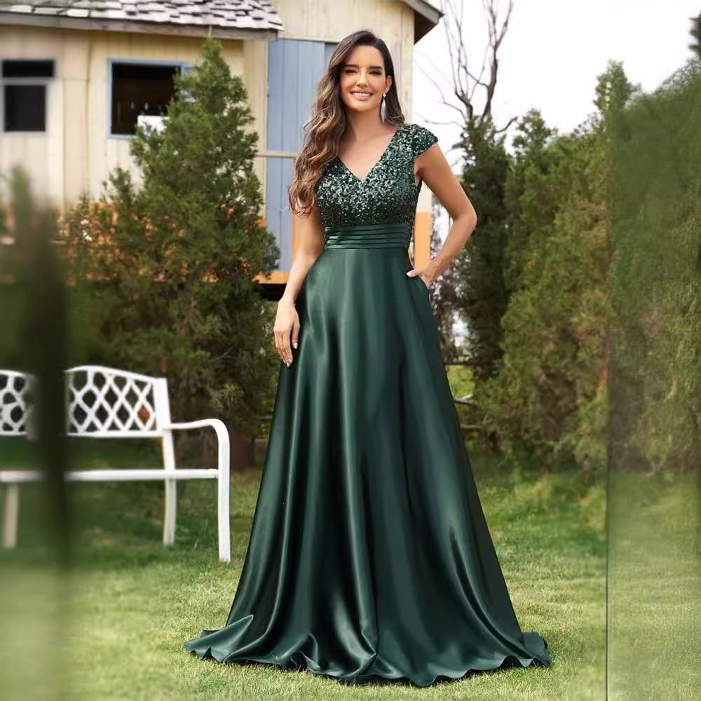 European and American dresses Amazon dresses for women 2026 new party temperament long deep V sequined banquet dresses