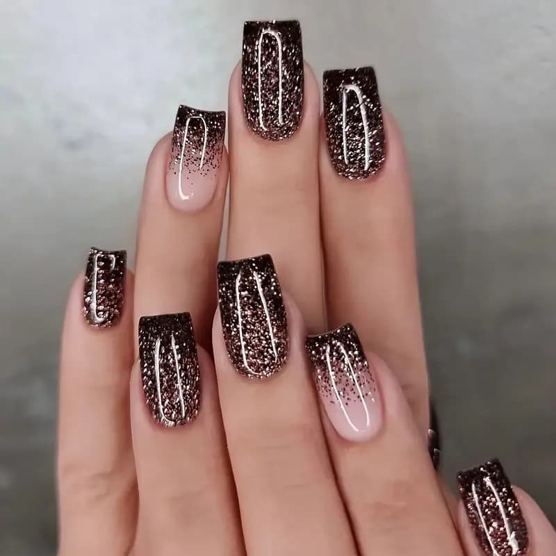 Cross-border Hot-Selling Wearable Nail Tips, Flashy Pink-Black Gradient Oval Square Nails, Hot Girl Press-On Nails