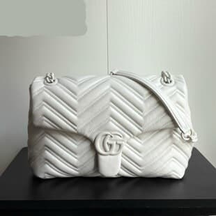Large Marmont Series Double G Single Shoulder Handbag, Underarm Bag, Chain Bag, Leather and Fabric Handbag