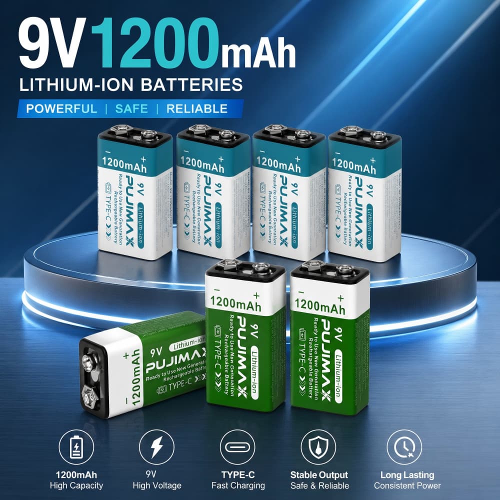9V 1200mAh Rechargeable Lithium Battery, Available in Single