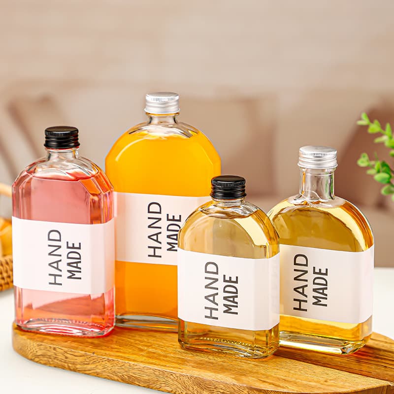 Creative beverage glass bottle, cold brew coffee bottle, cold drink, milk tea, fruit wine, coffee, transparent glass flat liquor bottle
