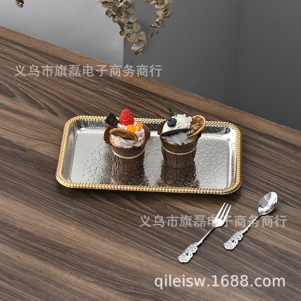 Cross-border Rectangular Mirror Snack Candy Fruit Tray Living Room Hotel Restaurant Cake Dessert Fruit Decorative Tray