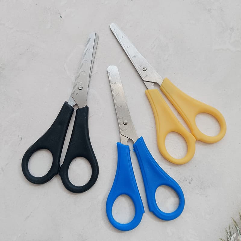 Student small scissors with ruler scale, colored handle student DIY craft scissors, office paper cutting ruler small scissors