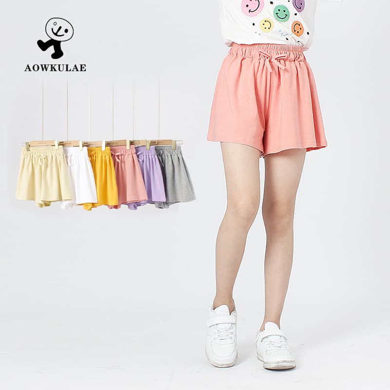 Girls Casual Summer Shorts Korean Style Butterfly Knot Solid Color Pants Children's Clothing Soft Knitted Cotton Leisure Trousers