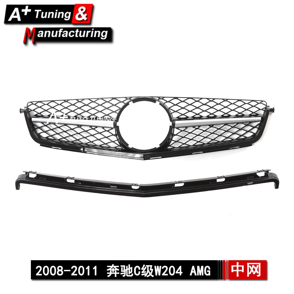 For Mercedes-Benz C-Class W204 C63 2008-2011 Upgrade AMG Style Chrome Single Strip Modified Grille