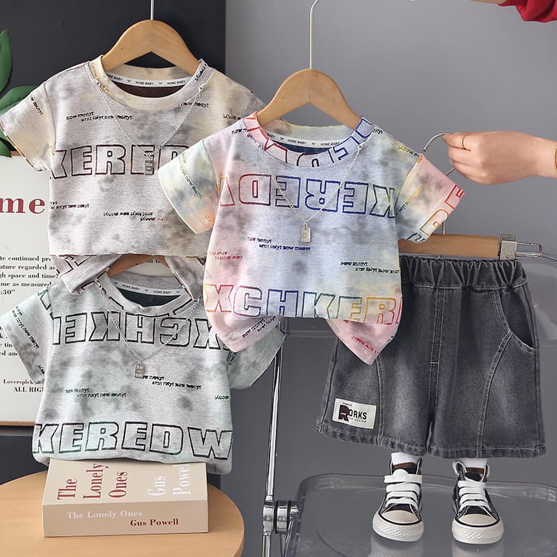 Boys Summer Full Print Short Sleeve Set 2026 New Baby Stylish Korean Thin Two-Piece Trendy Outfit