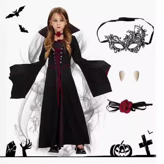 New Halloween Cosplay Kids Witch Costume Cross-Border Role-Play Cos Vampire Stage Performance Outfit
