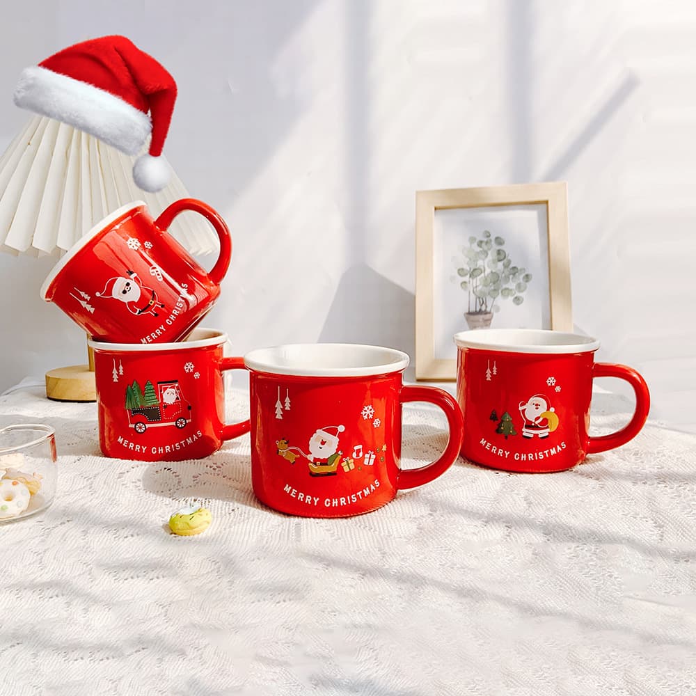 Hot Selling Christmas Santa Claus Ceramic Mug Cartoon Christmas Tree Milk Mug Creative Cup Gift