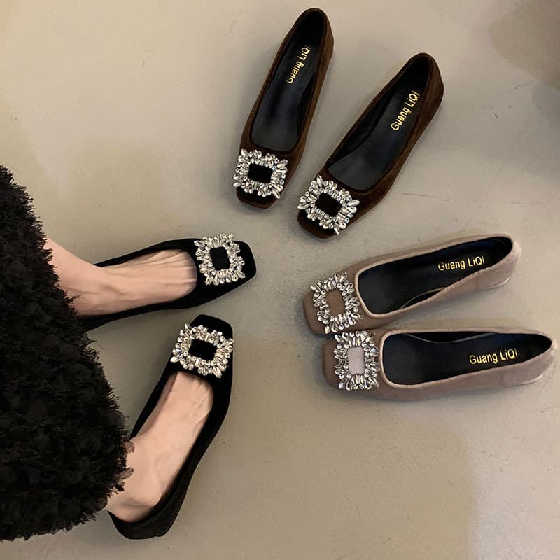 Square-toe commuter high-heeled shoes, one-step Mary Jane shoes, 2025 spring new style, thick heel, French rhinestone style single shoes