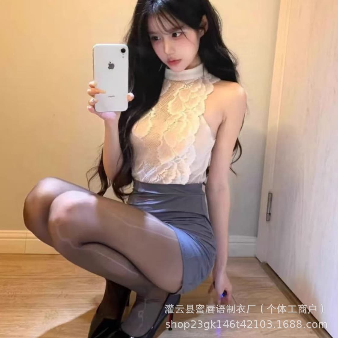 Sexy Lingerie Pure Desire Style Secretary Lace Nightgown Bodycon Skirt Slim Fit Passion Quick-Release Uniform Set