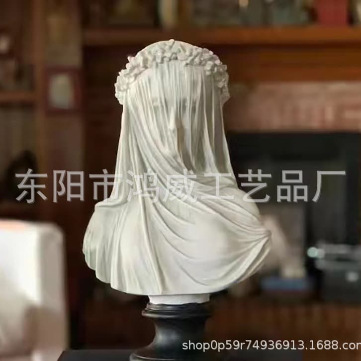 New Cross-Border Veil Woman Bust Sculpture Resin Craft Home Desktop Decoration European Style Amazon