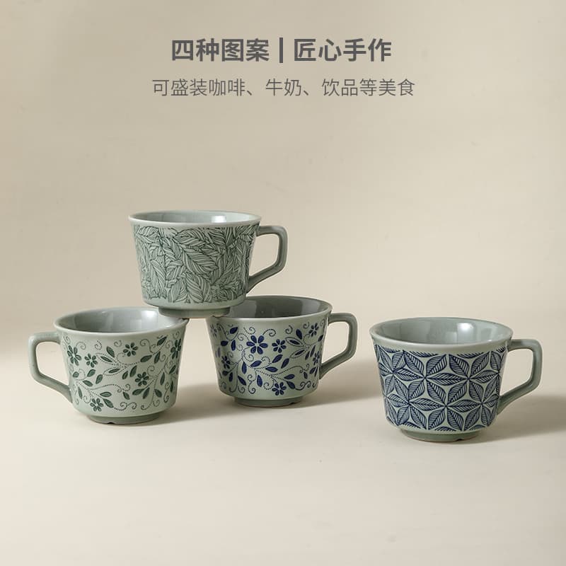 Cross-border Amazon Blue and White Ice Crackle Mug Japanese Retro Water Cup Chinese Style Latte Art Cup Ceramic Cup