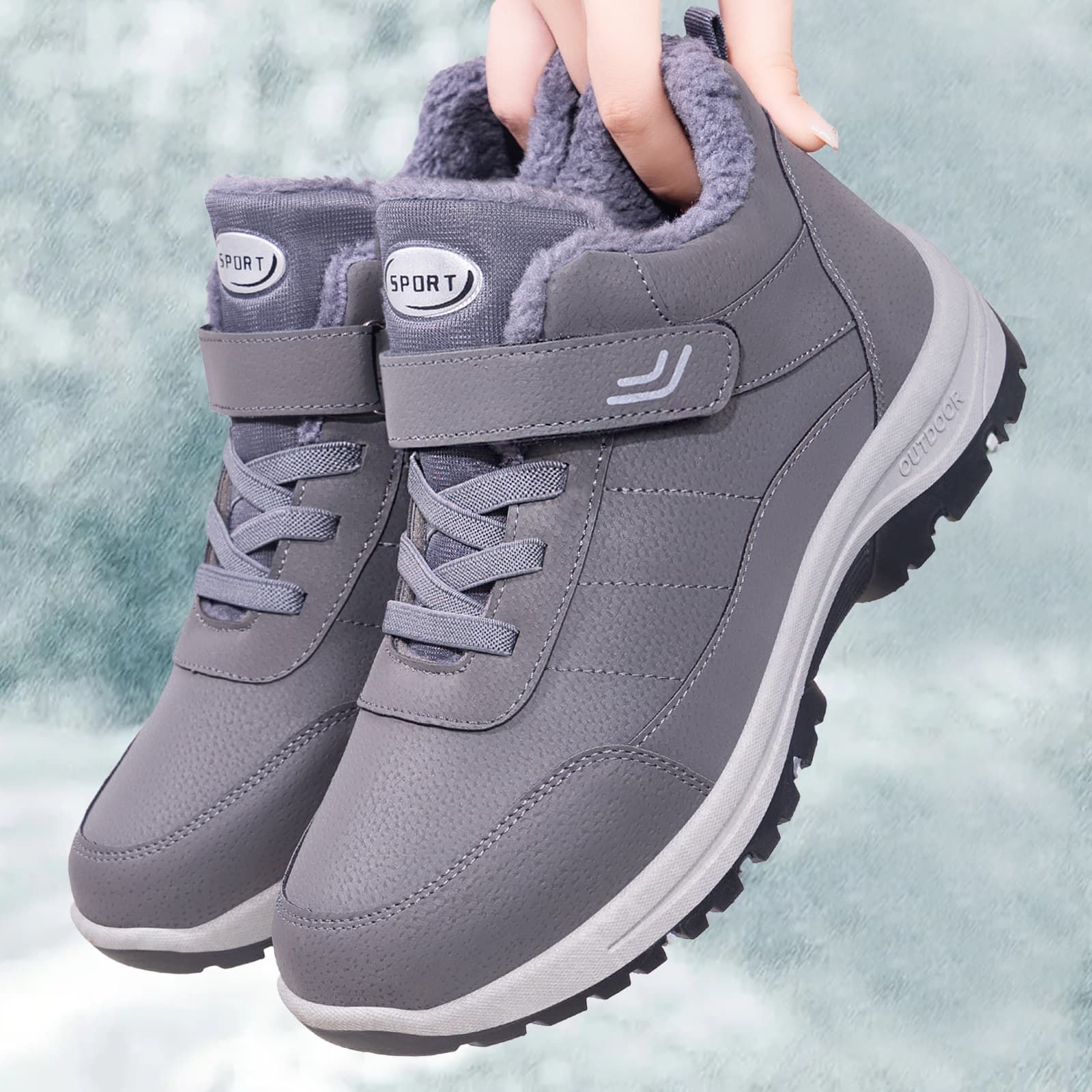 New Winter Warm Men's Snow Boots with Fleece Lining, Thickened Short Boots, Velcro Closure, Thick Sole, Soft and Comfortable Cotton Boots