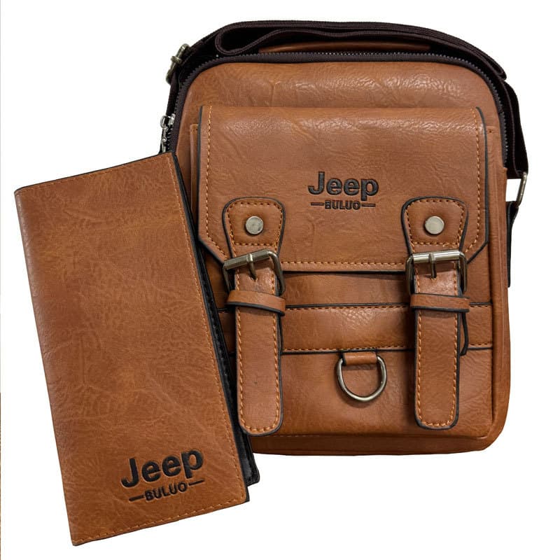 Vintage Vertical Men's Crossbody Bag, Jeep Style Business Handheld Leather Wallet Bag