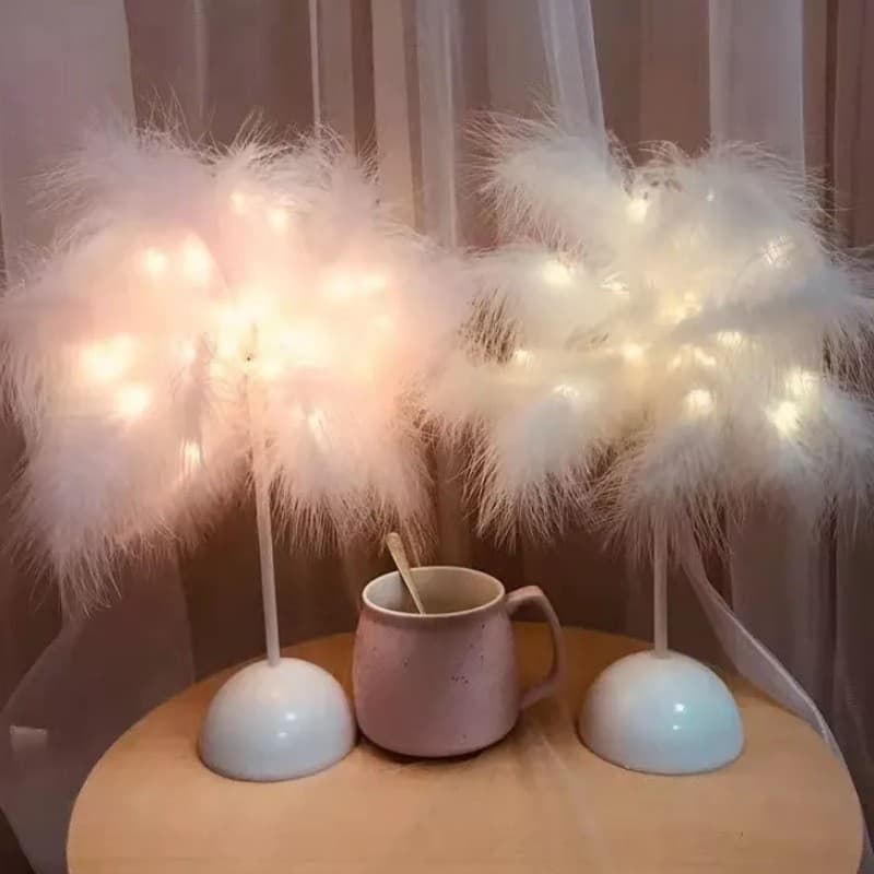 Cross-border LED Copper Wire Feather Lamp Small Desk Light Hotel Room Holiday Decorative Fairy Light String USB Powered