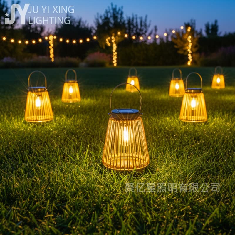 New Chinese Style Solar Lantern Rattan-Woven Decorative Outdoor Courtyard Hanging Tree Light Portable Night Light