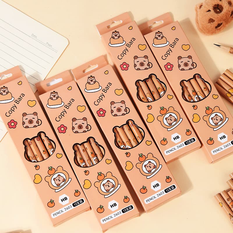 Capybara pencil HB primary school students special writing pencil cartoon learning stationery gift round rod boxed pencil