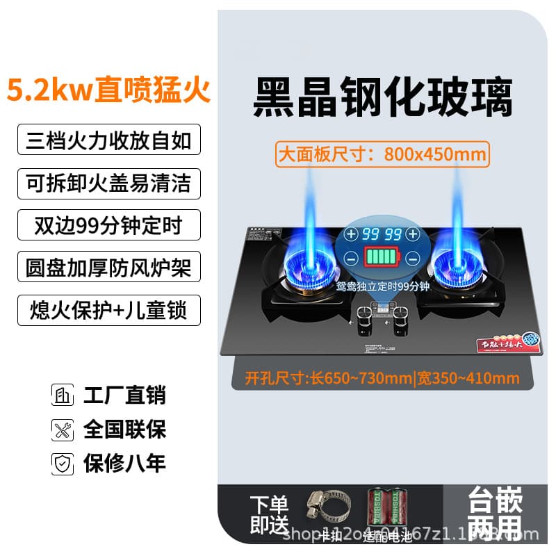 Gas Stove Household High-Fire Dual-Purpose Built-In and Countertop Yin-Yang Dual Burner with Smart Flameout Protection Gas Cooker Wholesale
