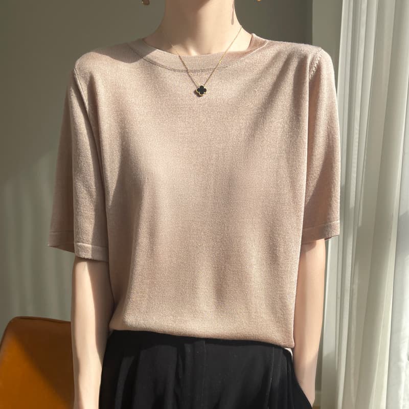 Pure Color Round Neck T-Shirt Women's Fine Spun Wool Thin Base Shirt Loose Casual Spring Summer Basic Sleeveless