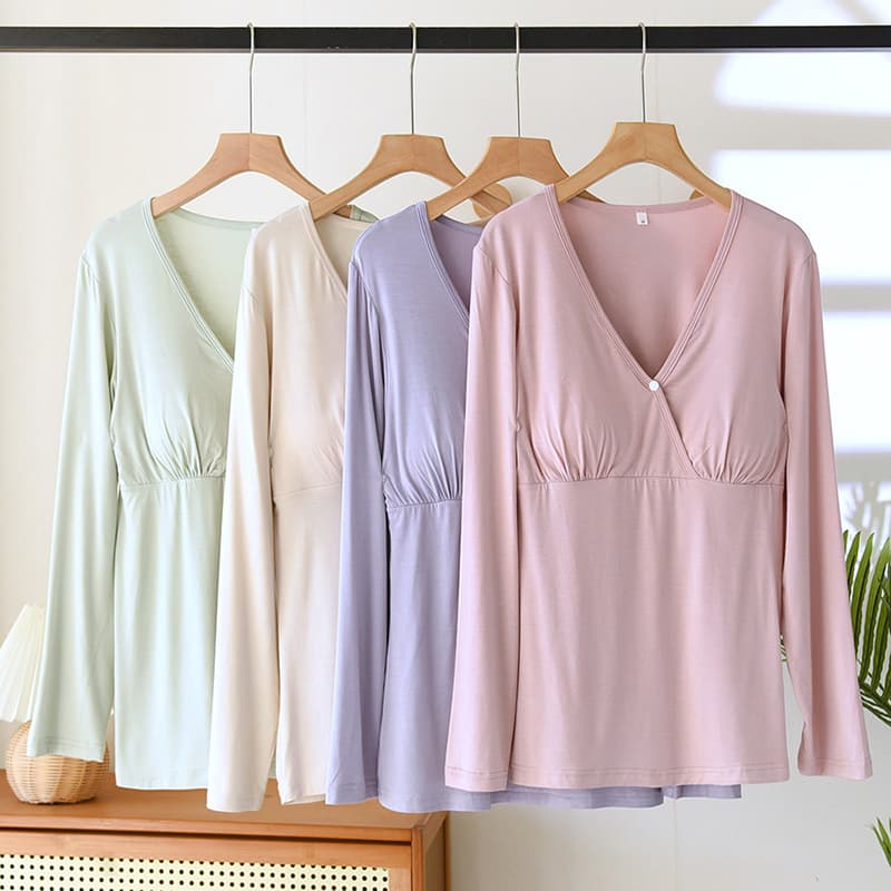 Modal Nursing Top with Bra Pads, Breathable and Stretchy Plus-Size Maternity Wear for Spring, Summer, and Autumn