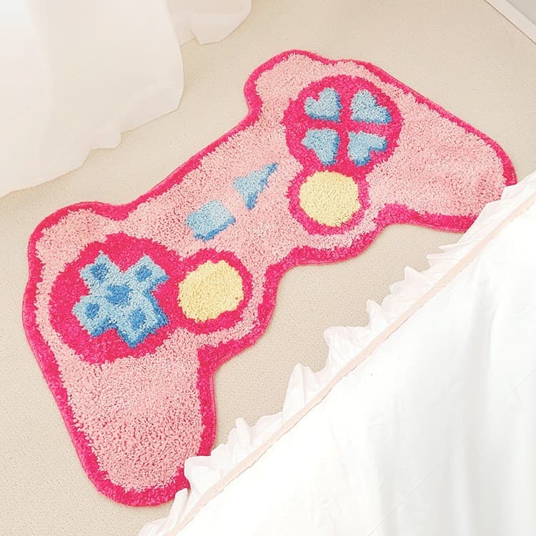 Pink Game Controller Flocked Tufted Shaped Rug Living Room Bedroom Girl Bedside Carpet Floor Mat Non-Slip