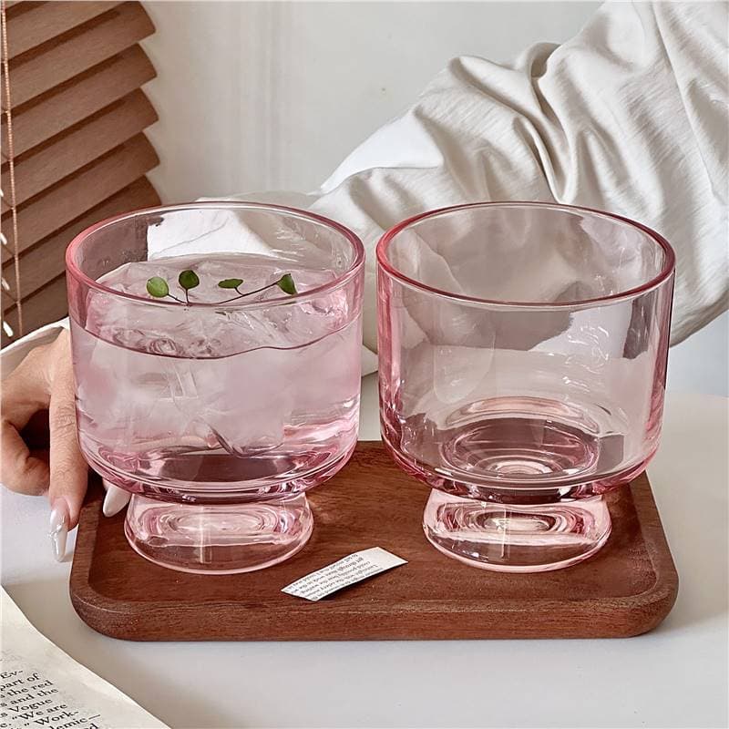 Niche Premium Pink Glass Bottom Goblet Vintage Stemmed Cocktail Glass Designer Drink Cup Water Glass