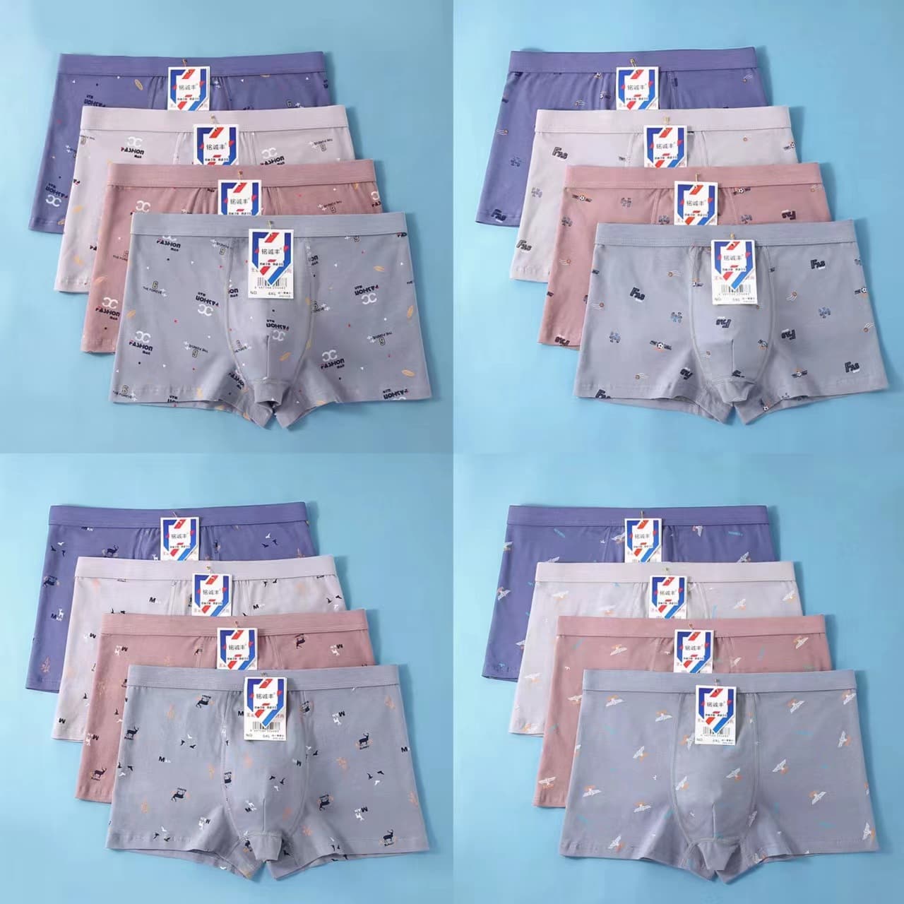 Men's Cotton Boxer Briefs Printed Mid-Rise Breathable 95% Cotton Factory Wholesale Modal Men's Underwear