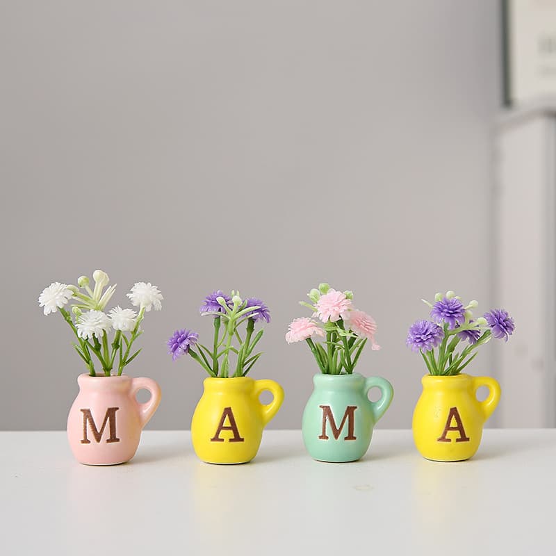 Cross-Border Ceramic Refrigerator Magnet Mini Vase Mother's Day with Magnet and Artificial Flowers DIY Refrigerator Decoration