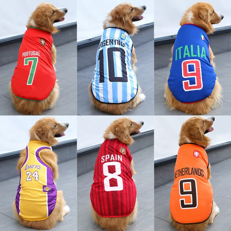 Spring and Summer Pet Clothing for Small, Medium, and Large Dogs, Golden Retriever Dog Apparel, Cat Clothes, Pet Vests, World Cup Dog Clothes Supplies