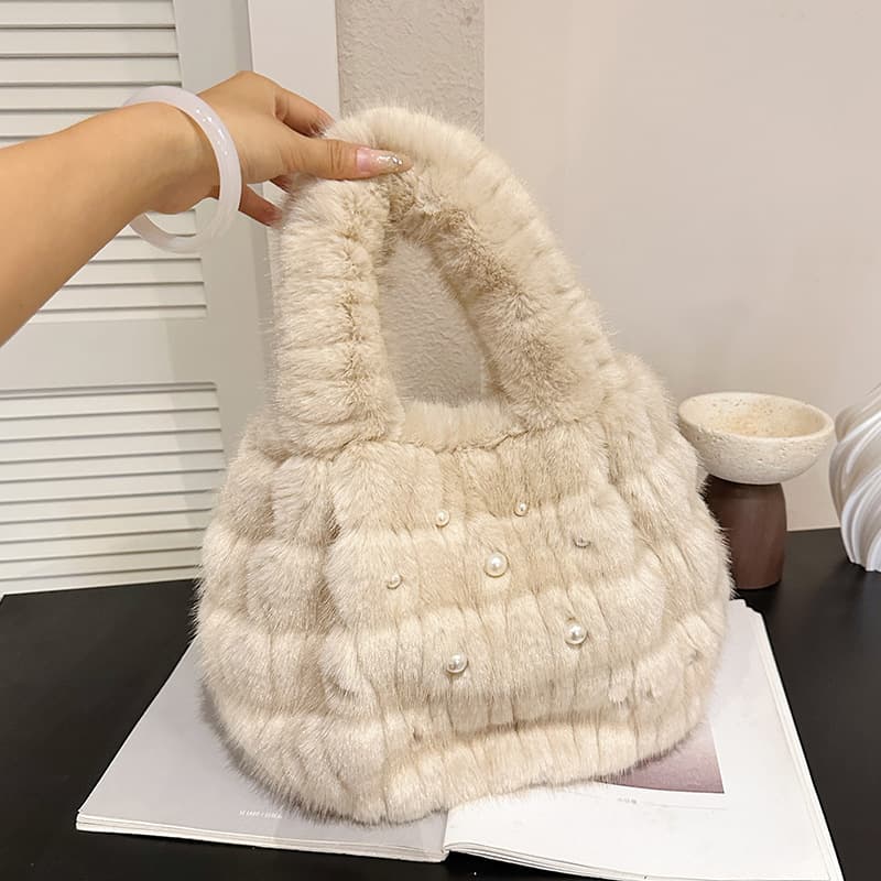 Winter Retro Plush Fuzzy Bag 2026 New Arrival Premium Pearl Bucket Bag Fashionable Versatile Handbag for Women