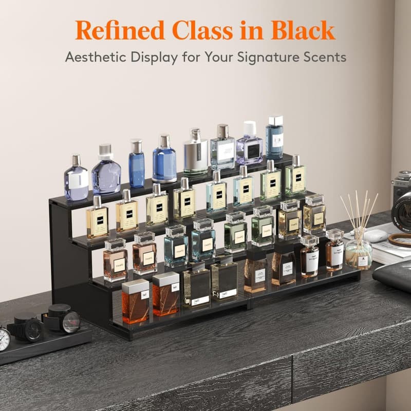 Ready Stock Acrylic Black Display Stand Tool-free Assembly Display Case Perfume Figurine Spice Organizer Storage Rack