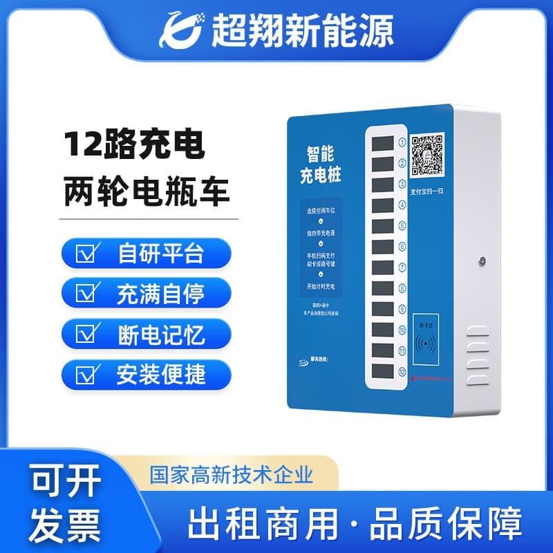 12-Slot Electric Bicycle Charging Pile for Community Rentals, Outdoor Two-Wheel Card Swipe Smart Charger