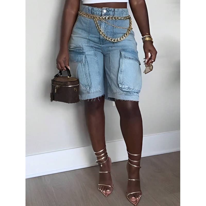 Aliexpress Autumn Foreign Trade New Denim Shorts Women's Distressed Washed Workwear Bermuda Shorts