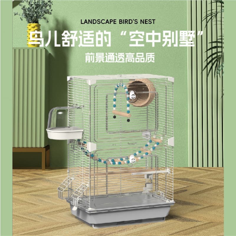 Acrylic Bird Cage for Budgies, Cockatiels, Lovebirds, Finches, White-eyes, Large Villa-style Ornamental Cage