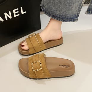 Korean Retro Chunky Platform Slide Sandals for Women Summer 2026 New Style Easy-to-Match Lazy Casual Roman Sandals Versatile