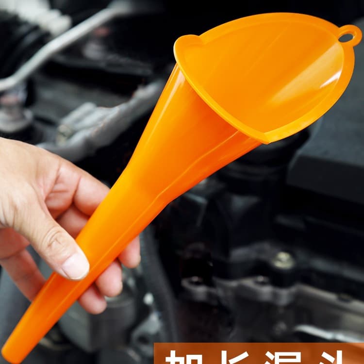 Hands-free refueling funnel for gasoline, engine oil, fuel additives, cars, and motorcycles; extended spout plastic funnel.