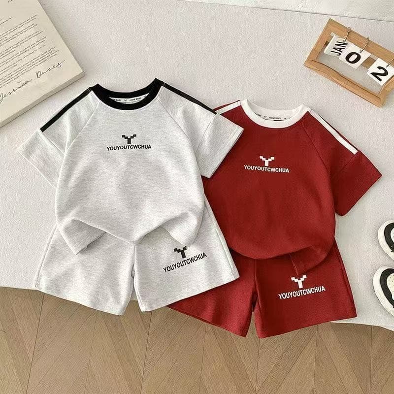 Boys' 2026 Summer Children's Set New Girls' Short Sleeve Two-Piece Shorts Casual Summer Wear Boys' Summer Clothing